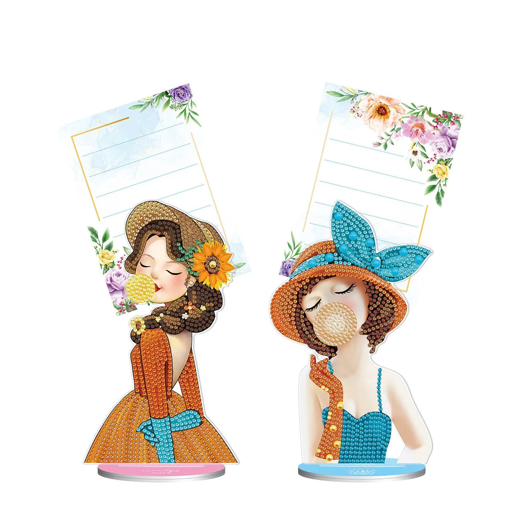 Handmade diamond painting note clip on desktop, 19cm x 11cm frameless design with decorative picture