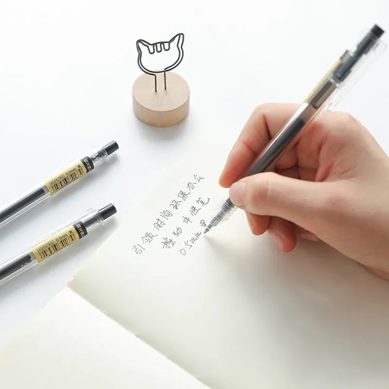 12 black frosted finish retractable gel pens with 0.5mm tips and two refill cartridges