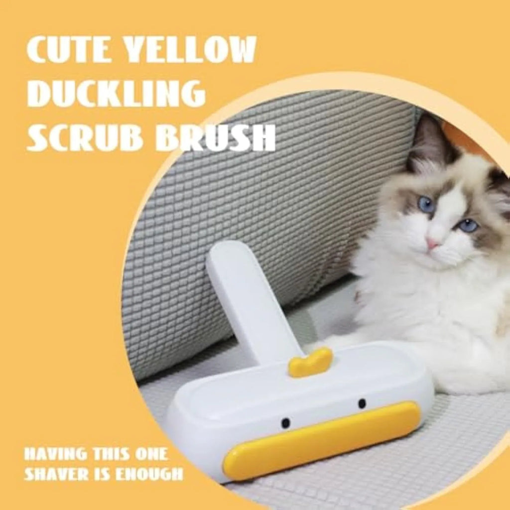 Portable pet hair remover with yellow duck design, reusable for cleaning fur from surfaces