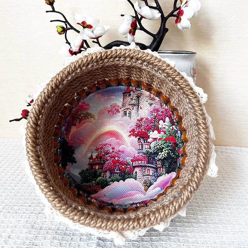 Brown hand-woven storage basket, 17 x 11cm, Oxford cloth, hollow retro tabletop organiser