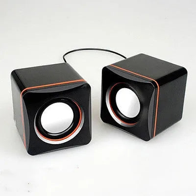 Black square USB computer speaker with compact 10cm design for desktop audio