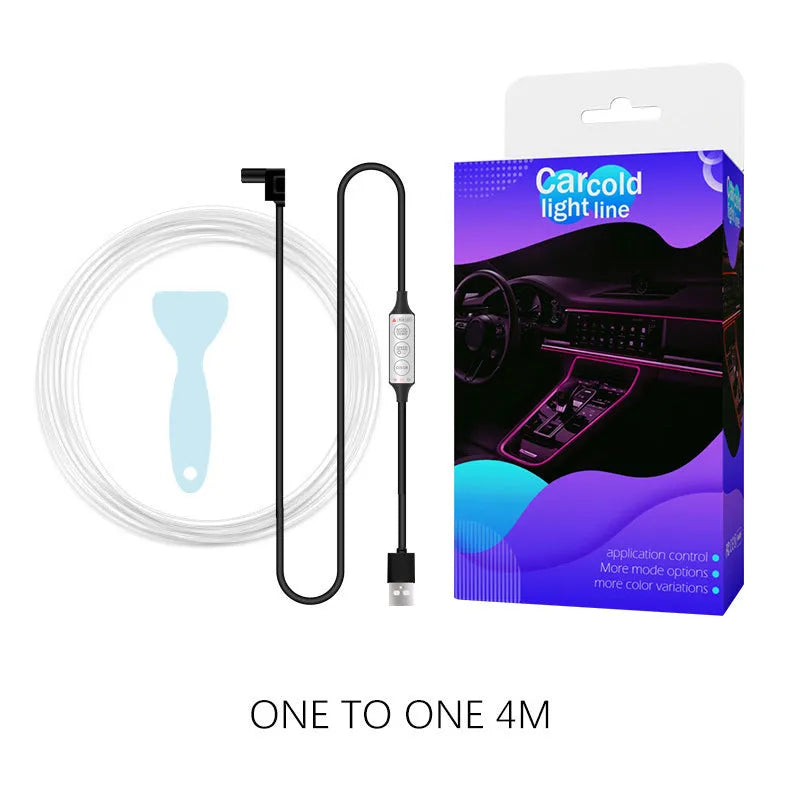 Car interior LED light strip kit with USB wireless RGB illumination and manual control interface