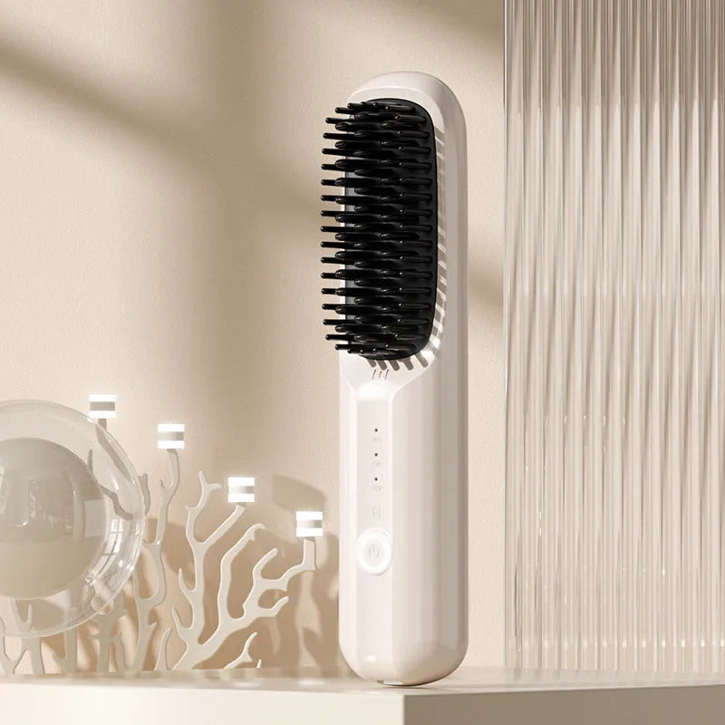 Anion wireless straight comb in beige, pink, purple, or black with ceramic heating plates and Type-C port
