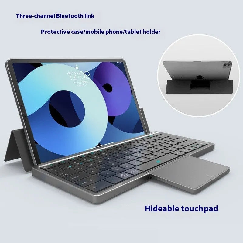 Black and gray hardcover wireless Bluetooth keyboard with leather sheath stand for iPad and mobile phones