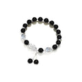 Natural black agate crystal couple bracelet with 10mm wave-shaped beads in grey tones
