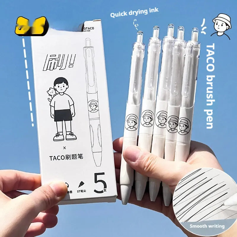 Set of five Taco series 0.5mm black ballpoint pens with quick-drying ink for exams and signatures