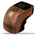 White intelligent electric knee massager with adjustable straps, showing control panel for heat and vibration settings.