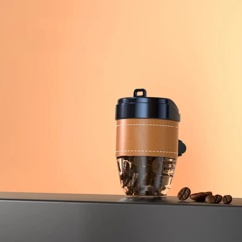 Coffee cup shaped car air freshener with solid coffee beans fragrance in brown colour on car dashboard