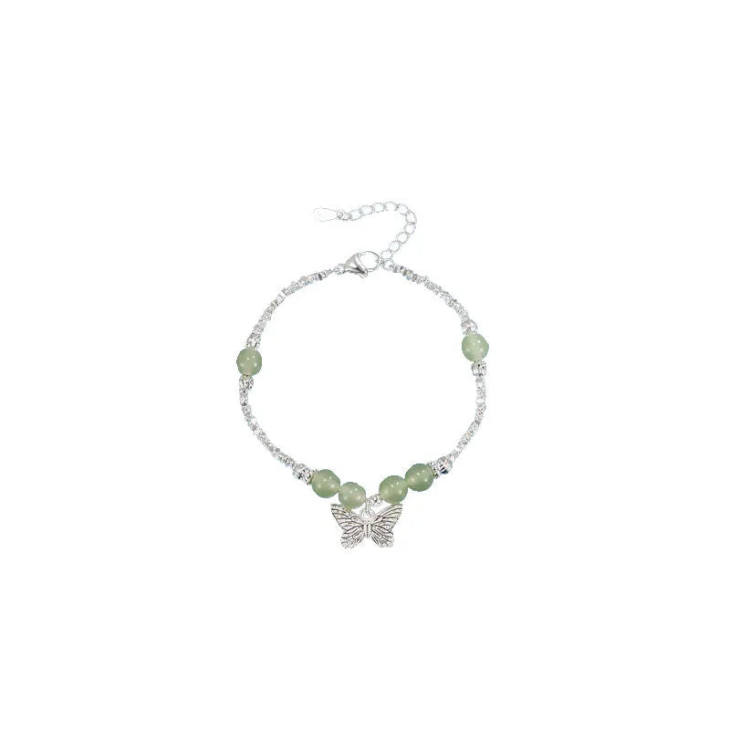 Hetian jade butterfly copper bracelet and necklace set with silver electroplating for women