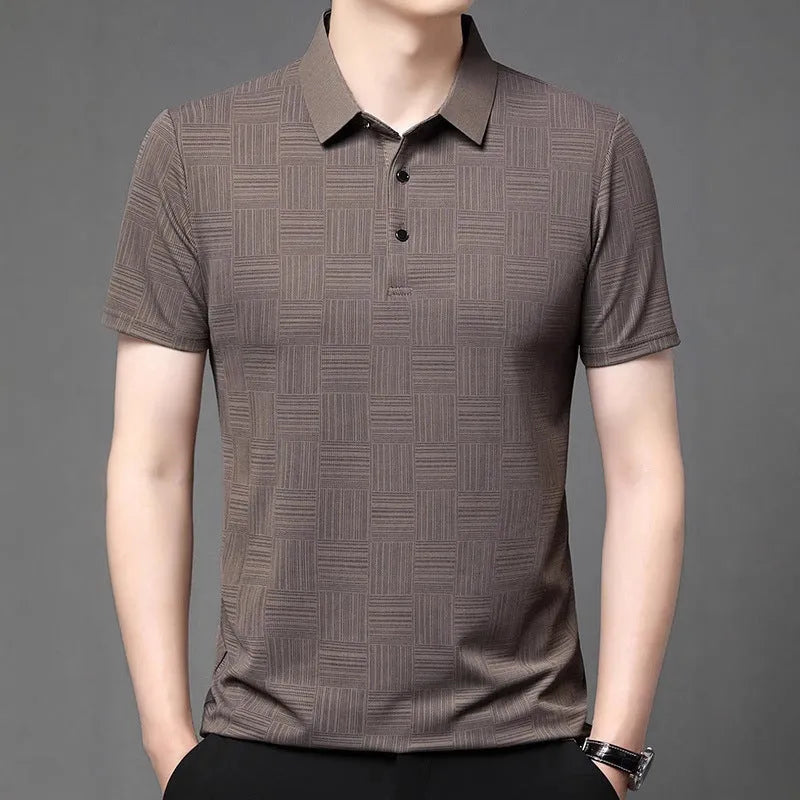Men's slim fit lapel t-shirt in chemical fibre blend polyester fabric available in five colours