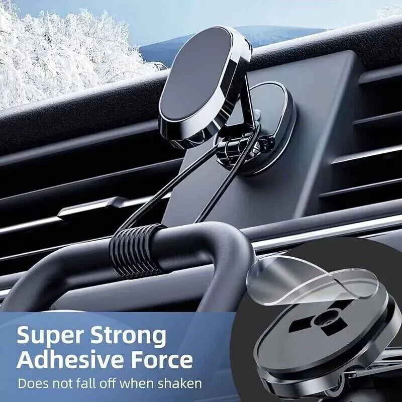 Stainless steel magnetic car phone holder with foldable bracket in chrome finish