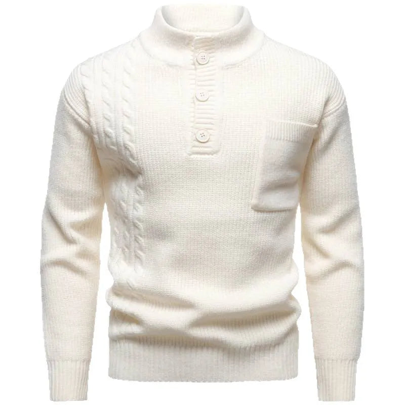 Men's Henry stand collar sweater with batwing sleeves, ribbed hem, in black, beige, grey or Bordeaux red, sizes M to 4XL.