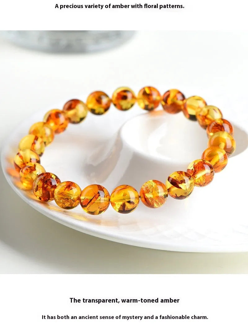 Natural yellow piebald amber bracelet with geometric beads and water purification properties
