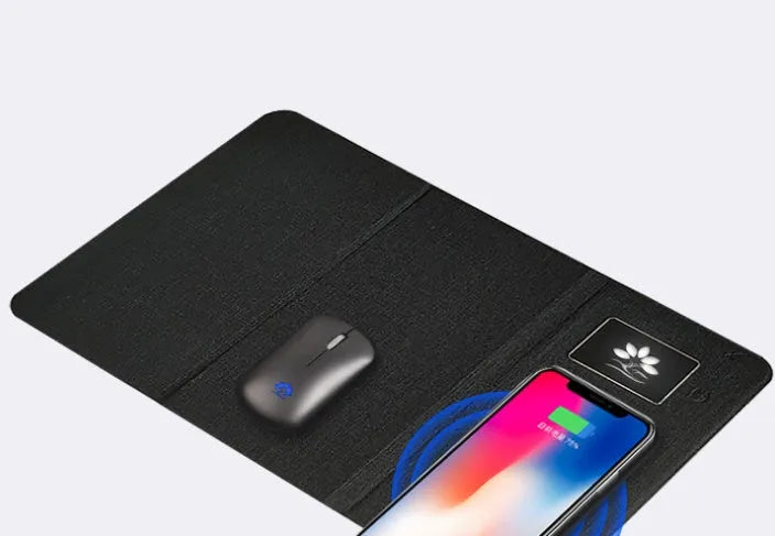 Folding wireless charging mouse pad set with luminous advertising area and optional Bluetooth mouse