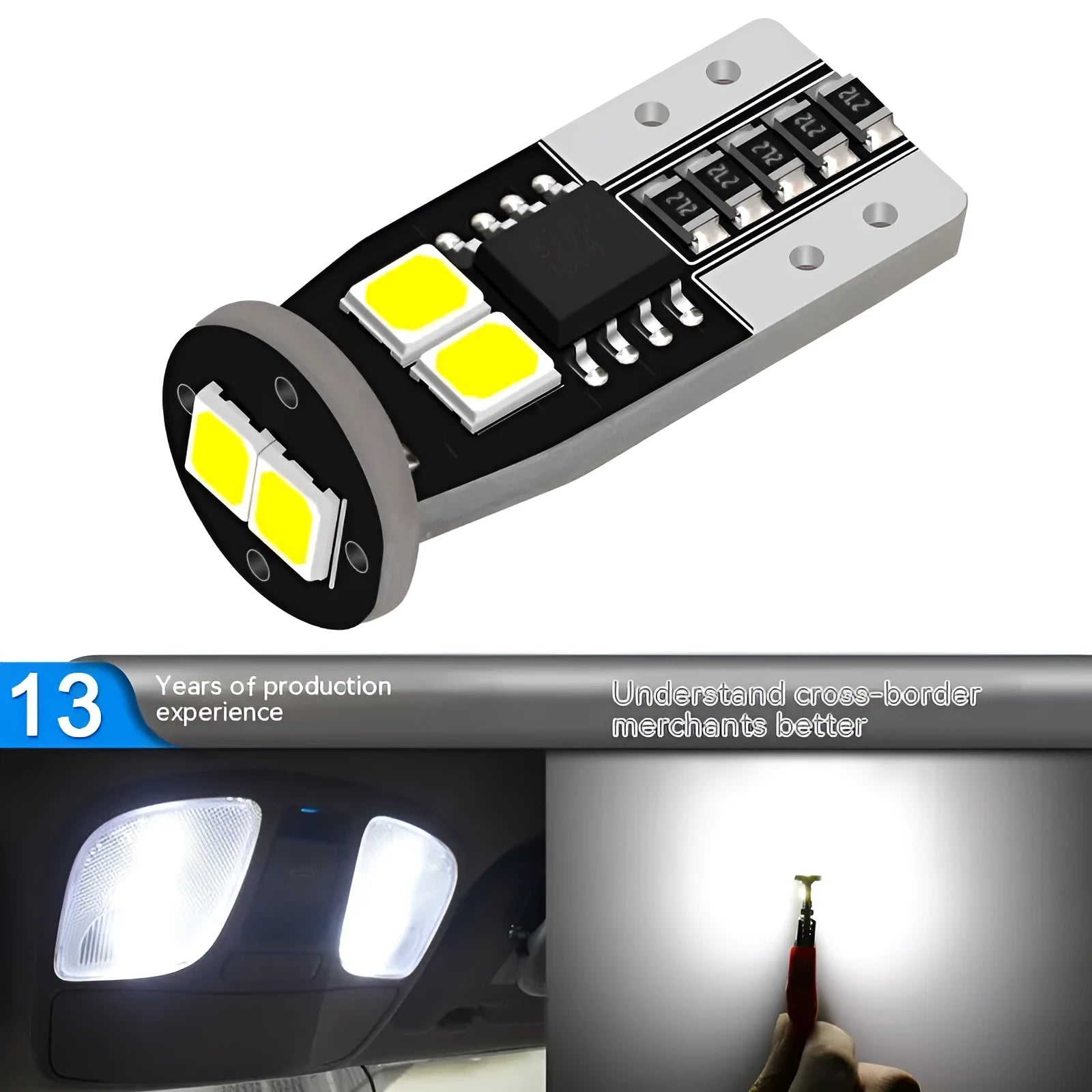 Small white 12V car interior lamp for licence plate reading light.
