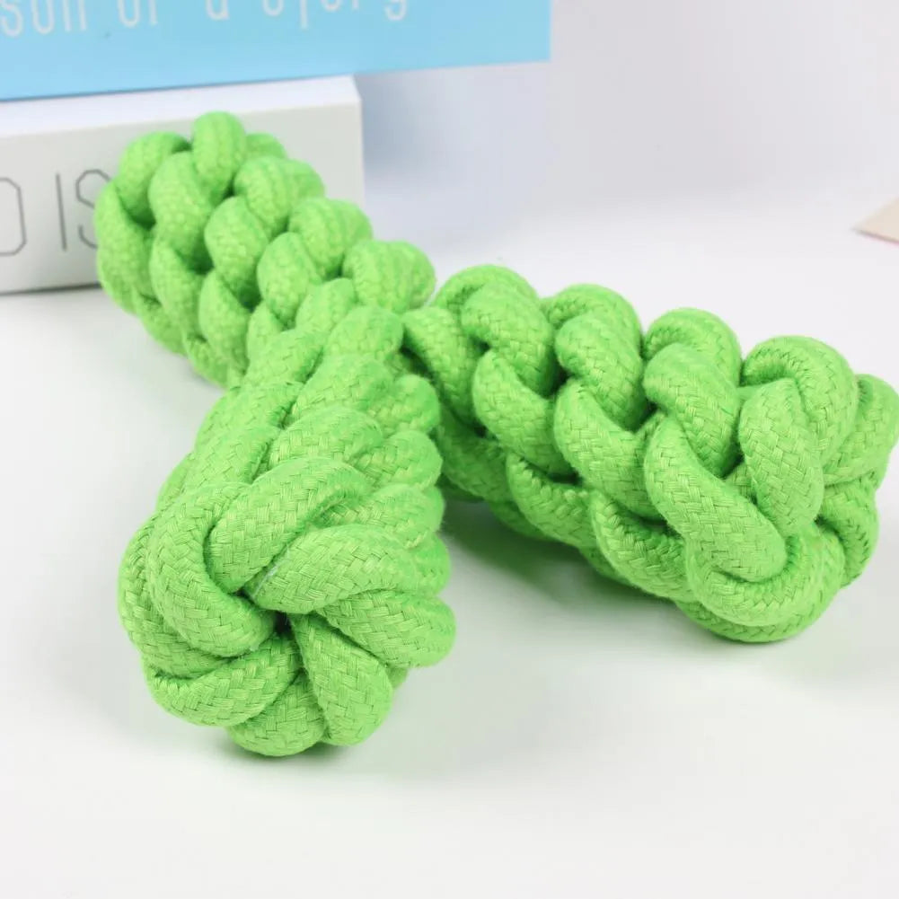 Blue Y-shaped cotton rope dog chew toy for large dogs on white background