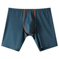 Men's mid-waist lengthened boxers in black ice silk nylon fabric on a white background.
