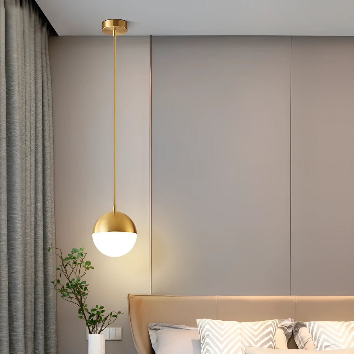 Nordic iron and glass ceiling light with 15cm gold hanging wire, 220V, for bedroom or bedside