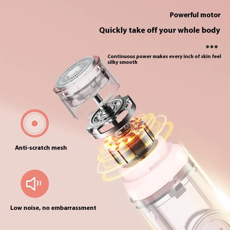 Pink and white portable electric armpit hair trimmer with floating blade body depilator