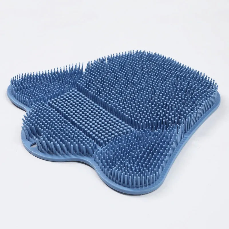 Blue silicone bath massage cushion measuring 31x32cm on white background