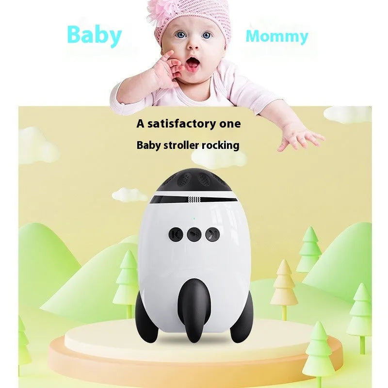 White baby stroller shaking device with automatic motion and Bluetooth for white noise, measuring 12x9.3x8cm