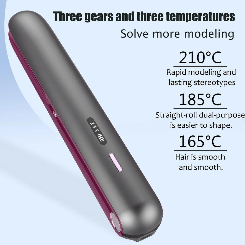 Wireless hair straightener with tourmaline ceramic plates in moon shadow grey colour