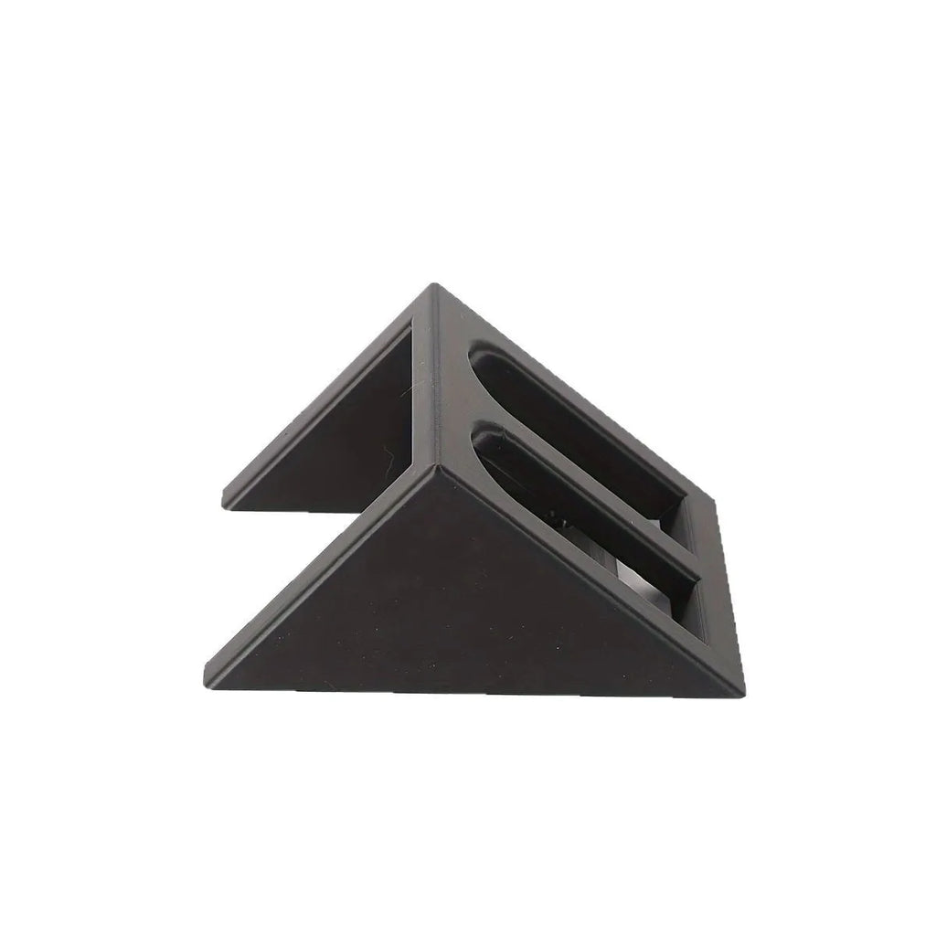 Black plastic pistol stand for displaying collectible firearms, dimensions 10.85 x 7.6 cm
