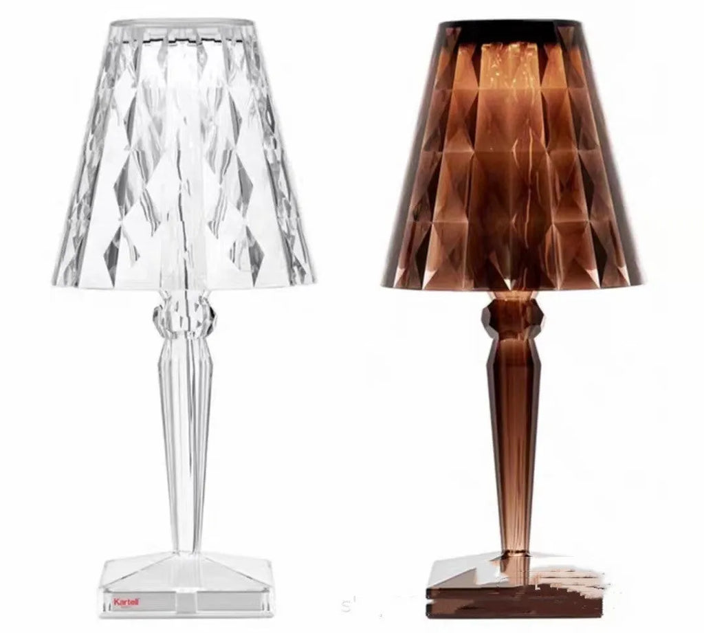 Portable touch projection night light with rose gold plating and acrylic construction, showing compact design for bedroom or bar use