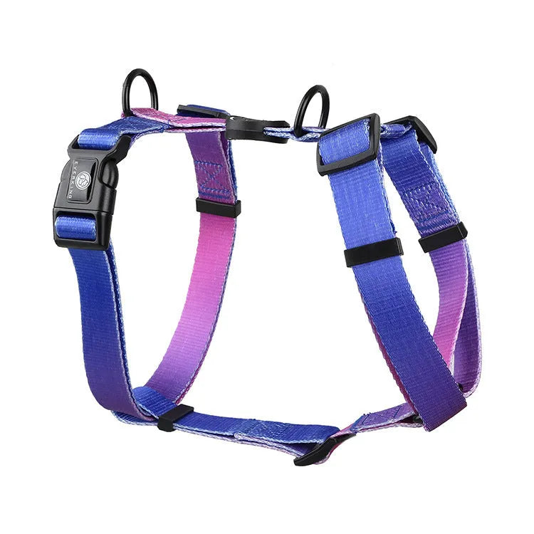 Gradient colour polyester dog chest strap harness in four colourful designs
