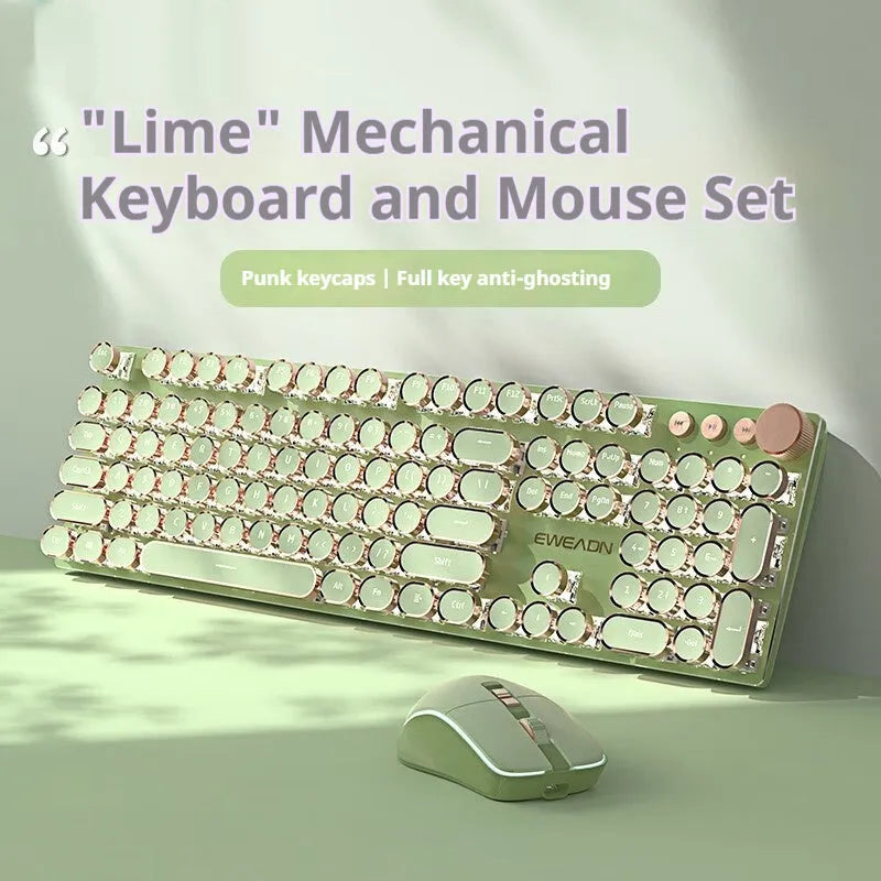 E-sports mechanical keyboard with multifunctional knob, white backlighting, and aluminium alloy frame in matcha green colour