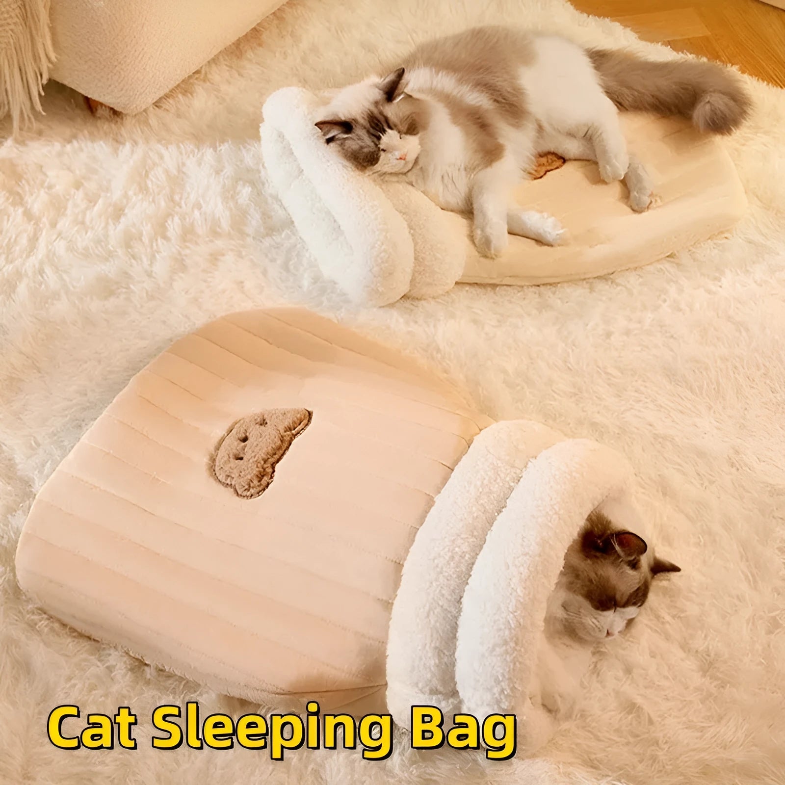 Cat sleeping bag with bear pattern in fleece fabric with PP cotton filling