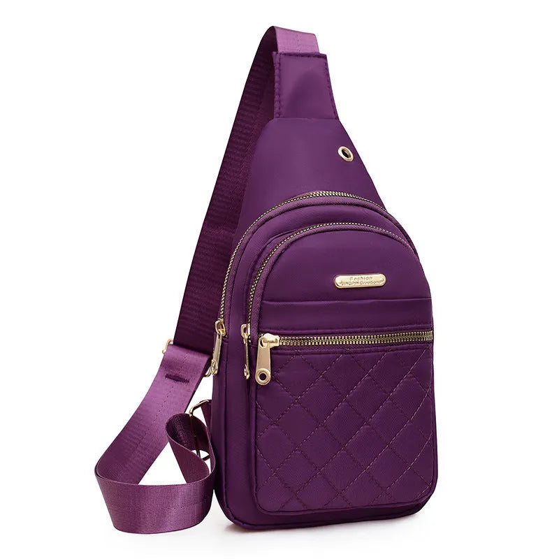 Girl's Oxford cloth crossbody chest bag in a solid colour with plaid detail