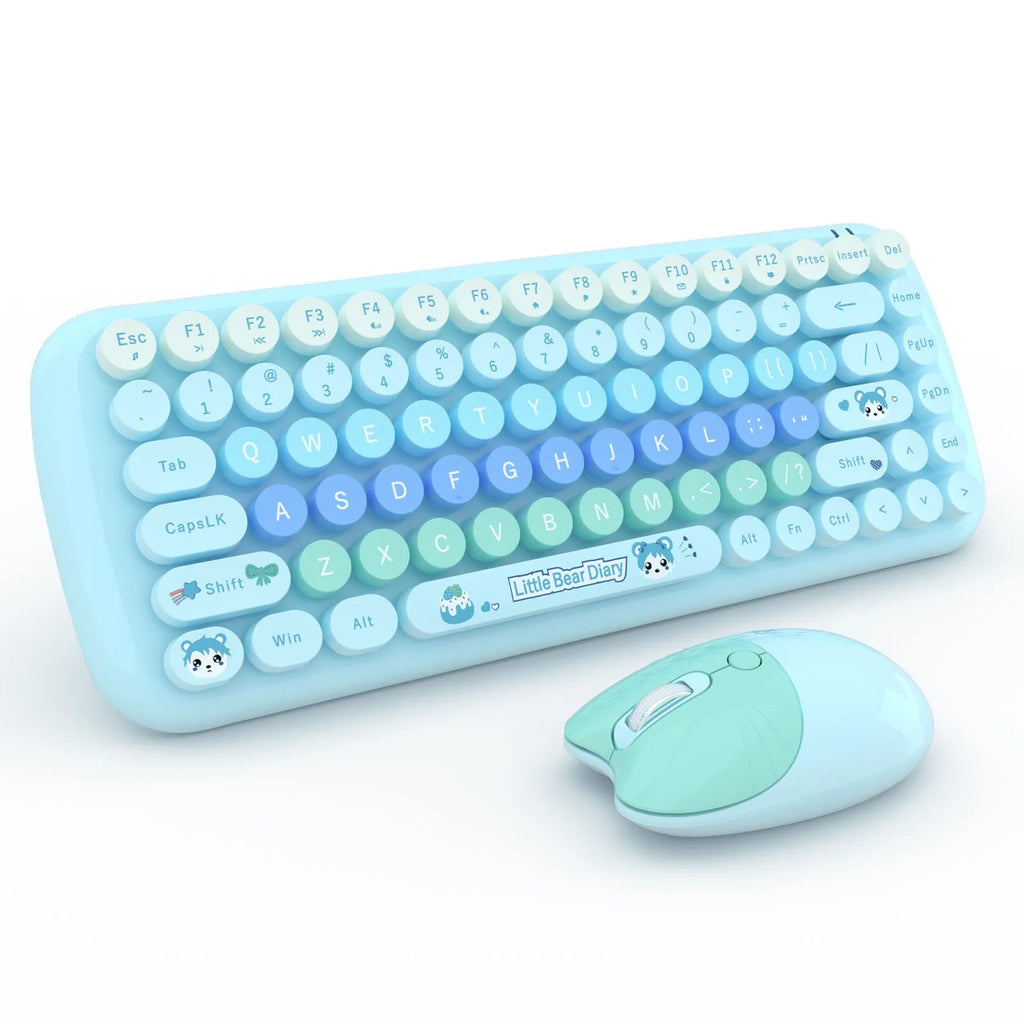 Candy pink wireless keyboard and mouse set with compact 43.5 cm keyboard dimensions