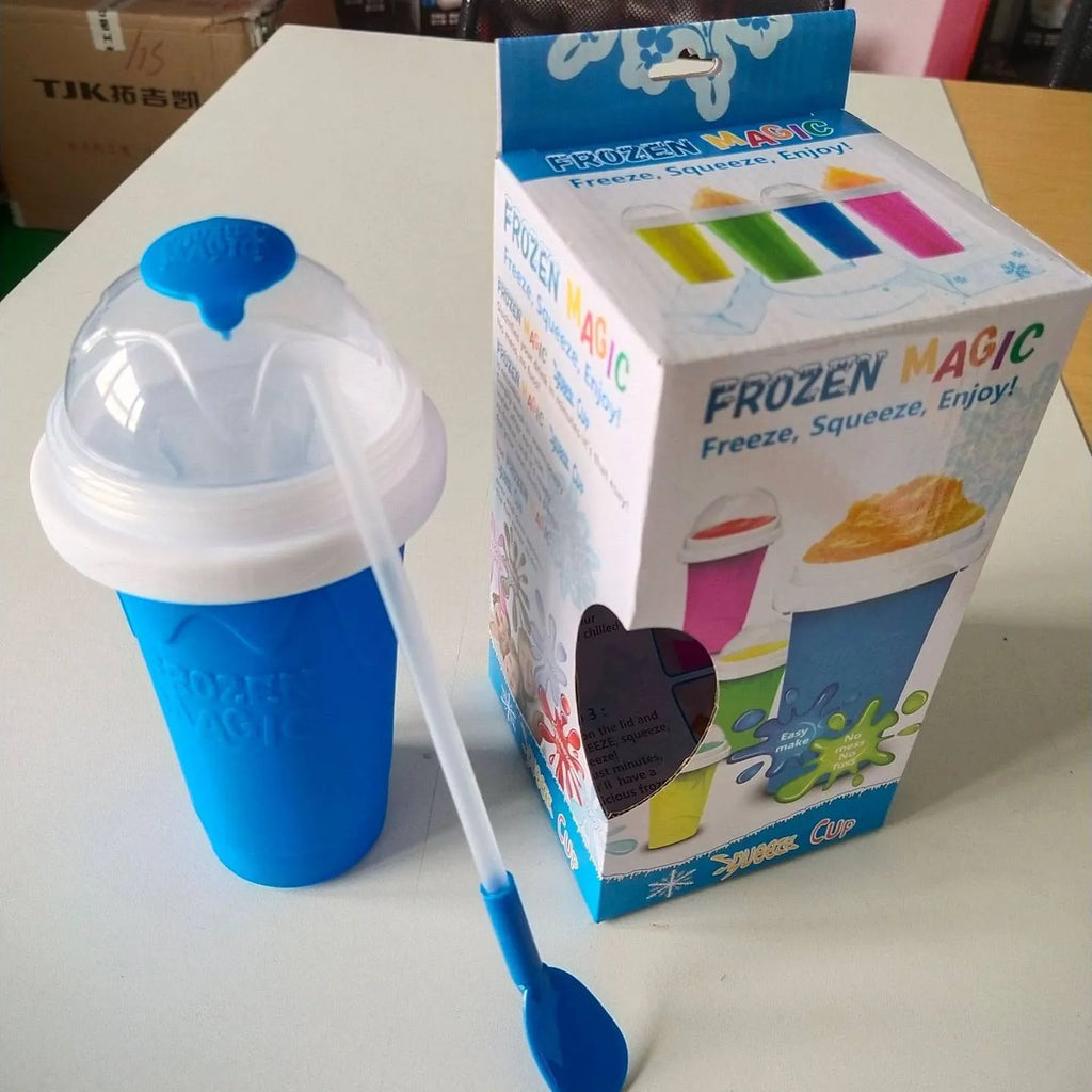 Blue double-layer silicone pinch cup showing cylindrical shape with 10.6cm height and 20.6cm diameter measurements
