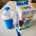 Blue double-layer silicone pinch cup showing cylindrical shape with 10.6cm height and 20.6cm diameter measurements