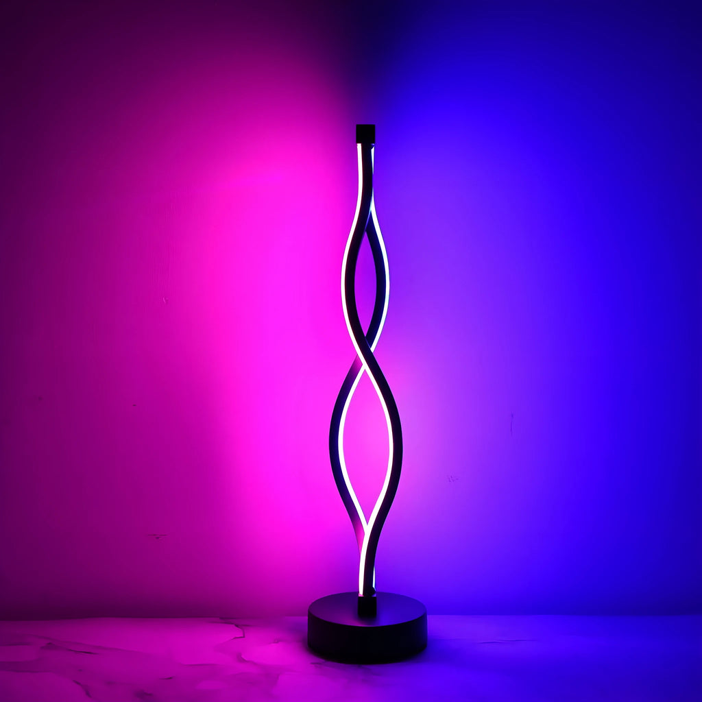 Black aluminium desk lamp with three-colour dimming button on desktop