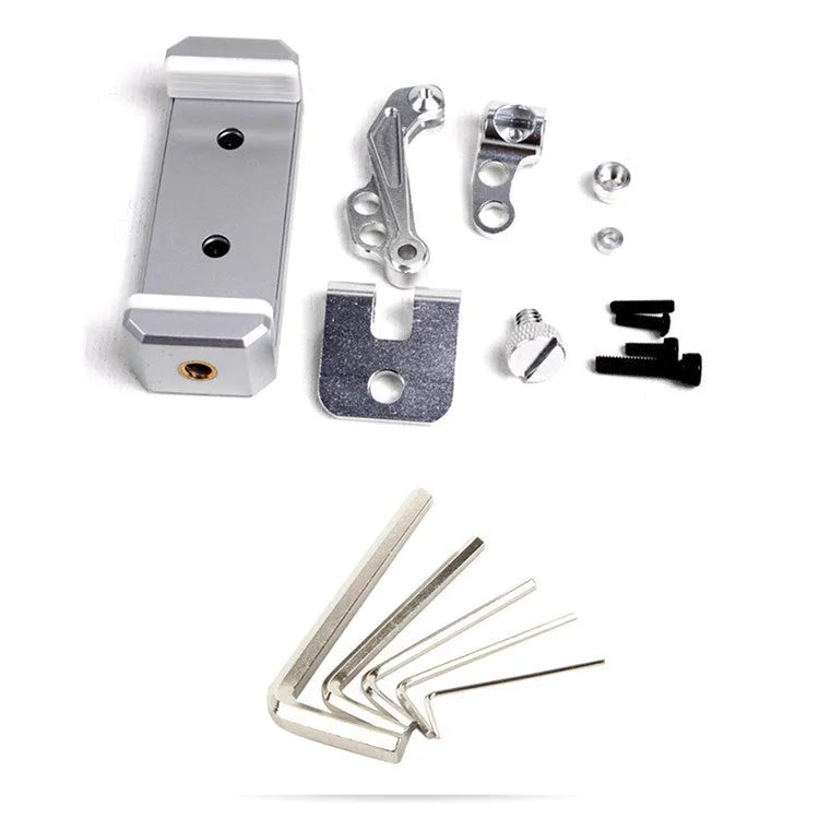 Silver universal mobile phone holder with adjustable tongs and remote control lanyard for vehicle mounting