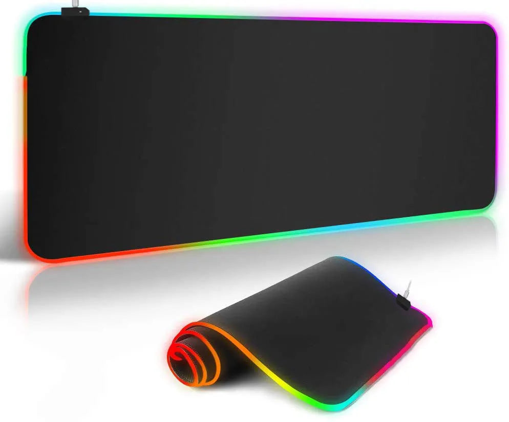 Symphony RGB luminous mouse pad with starry sky pattern lit by USB-powered LEDs on a desk.