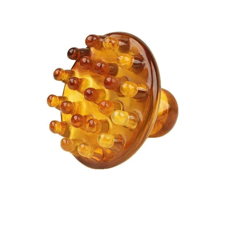 Circular disc massage comb with 21 teeth in coffee brown and yellow colour options.