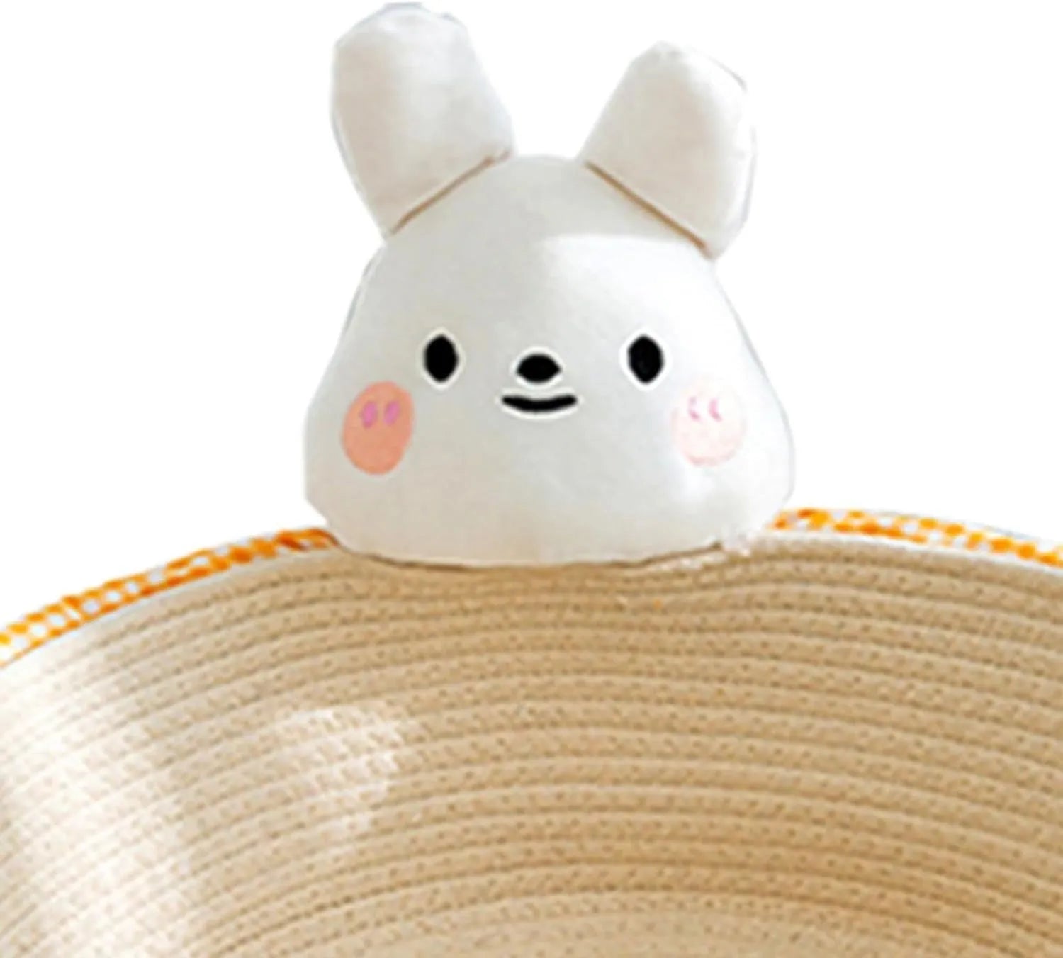 Woven cotton rope cat bed with integrated scratching board in basket design, available in three sizes