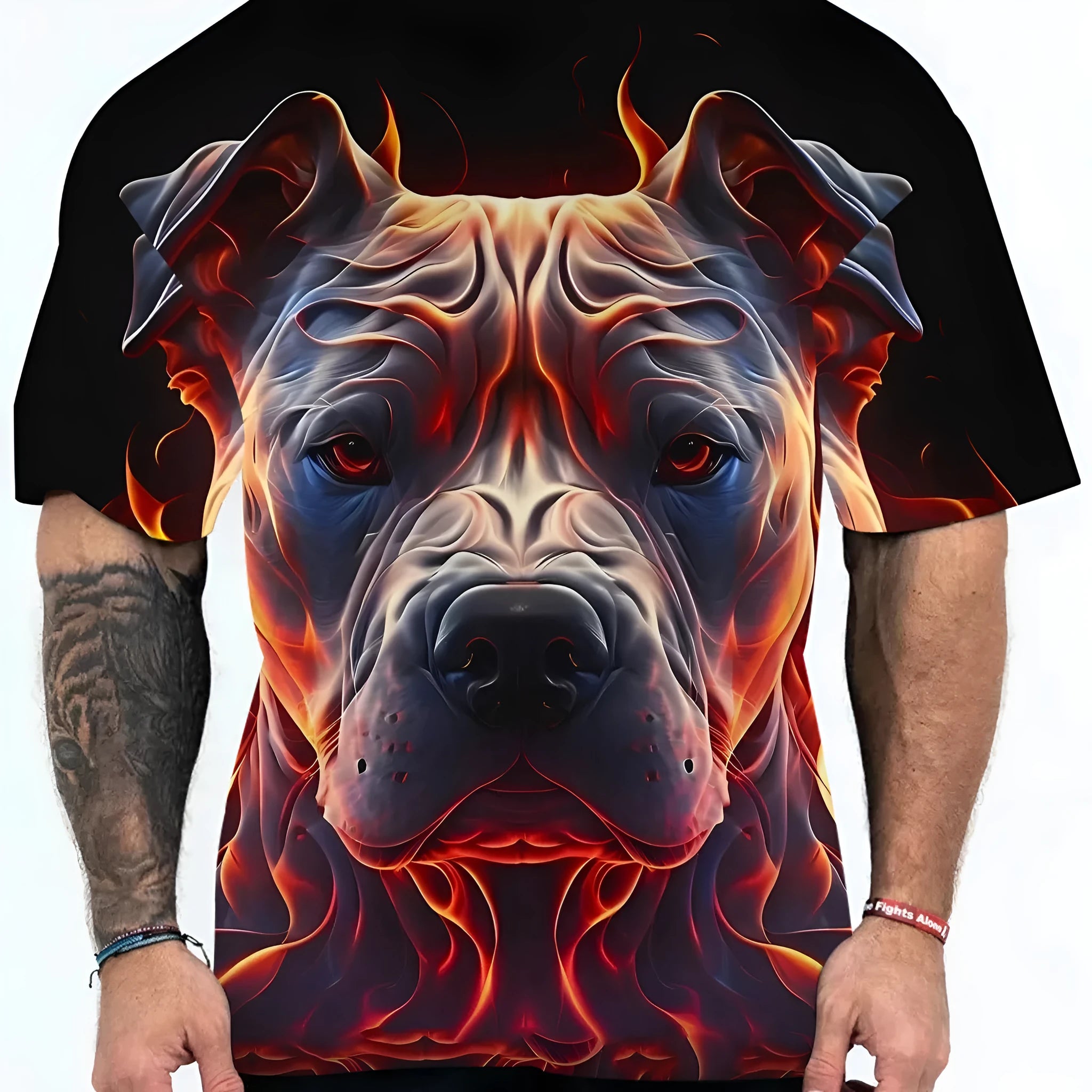 Men's animal print t-shirt with 3D digital printed camouflage dog head design on short sleeves