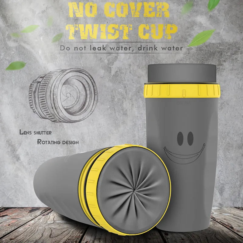 Double insulation travel tumbler with twist-top silicone seal showing cartoon patterns