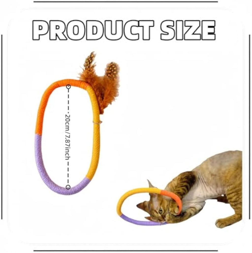 Green cotton rope circular cat toy with feathers and catnip for safe chewing and interactive play