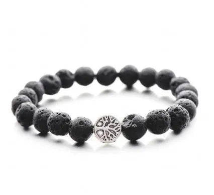 6cm alloy bracelet with natural stone elements in volcanic, tiger eye, or pine wood variations