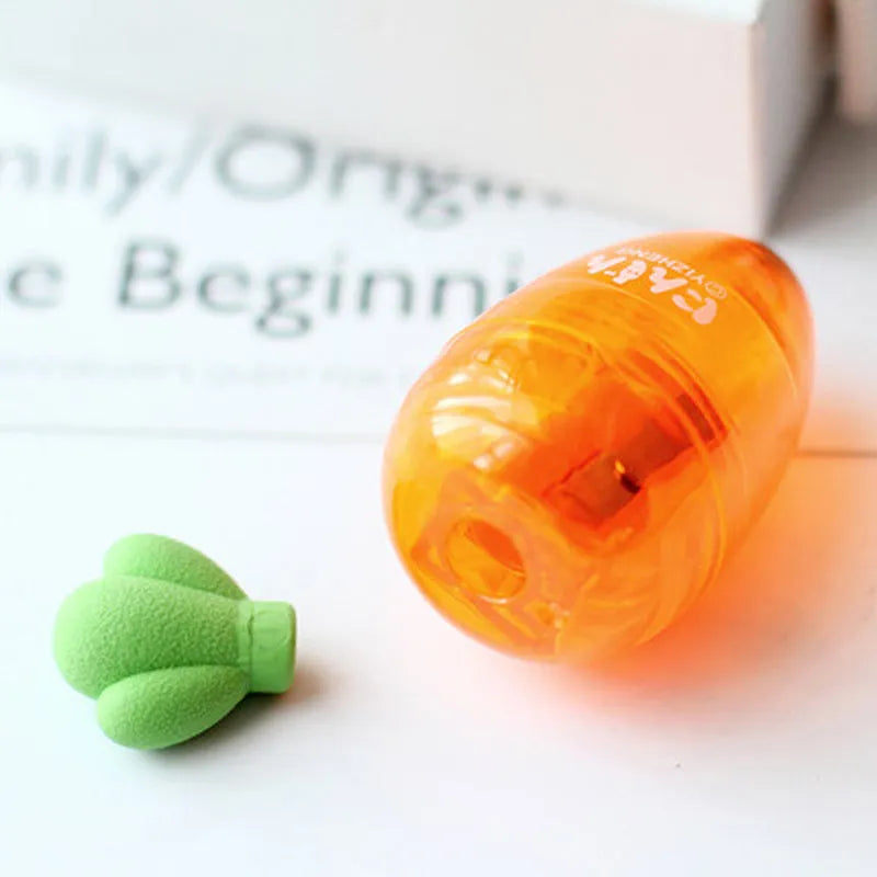 Orange carrot-shaped pencil sharpener YZ1577 with no-blade safety design