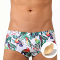 Men's swimming trunks with flower-bird print pattern in nylon small boxer style