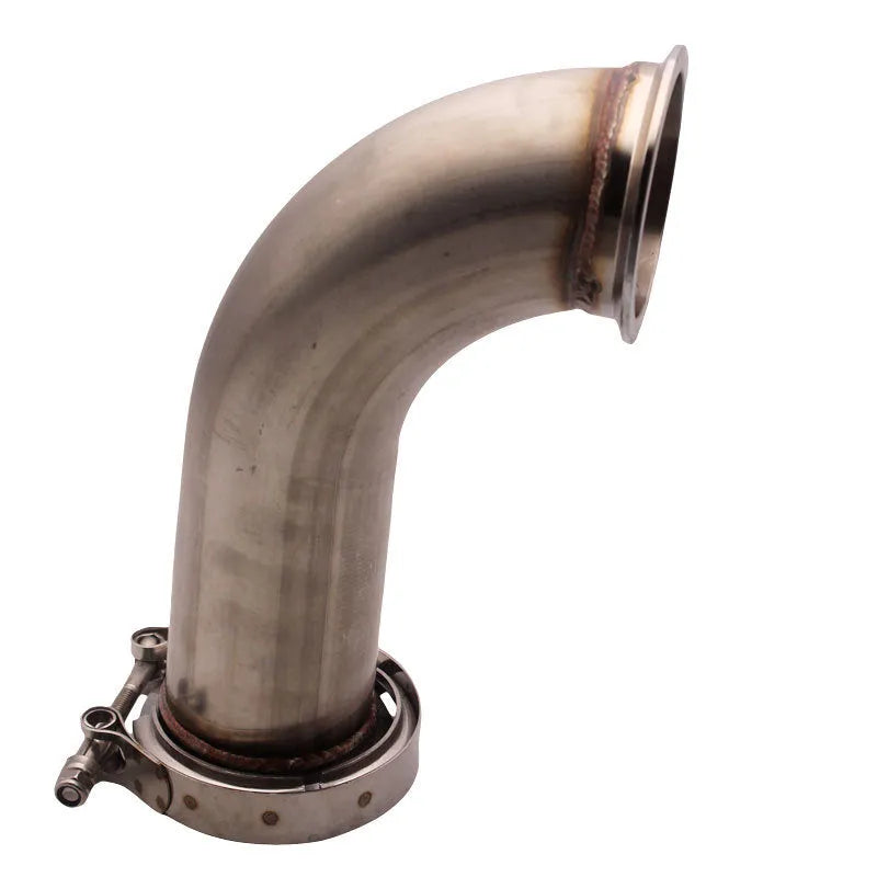 Stainless steel V-shaped clamp pipe and foot downpipe plumbing fitting.