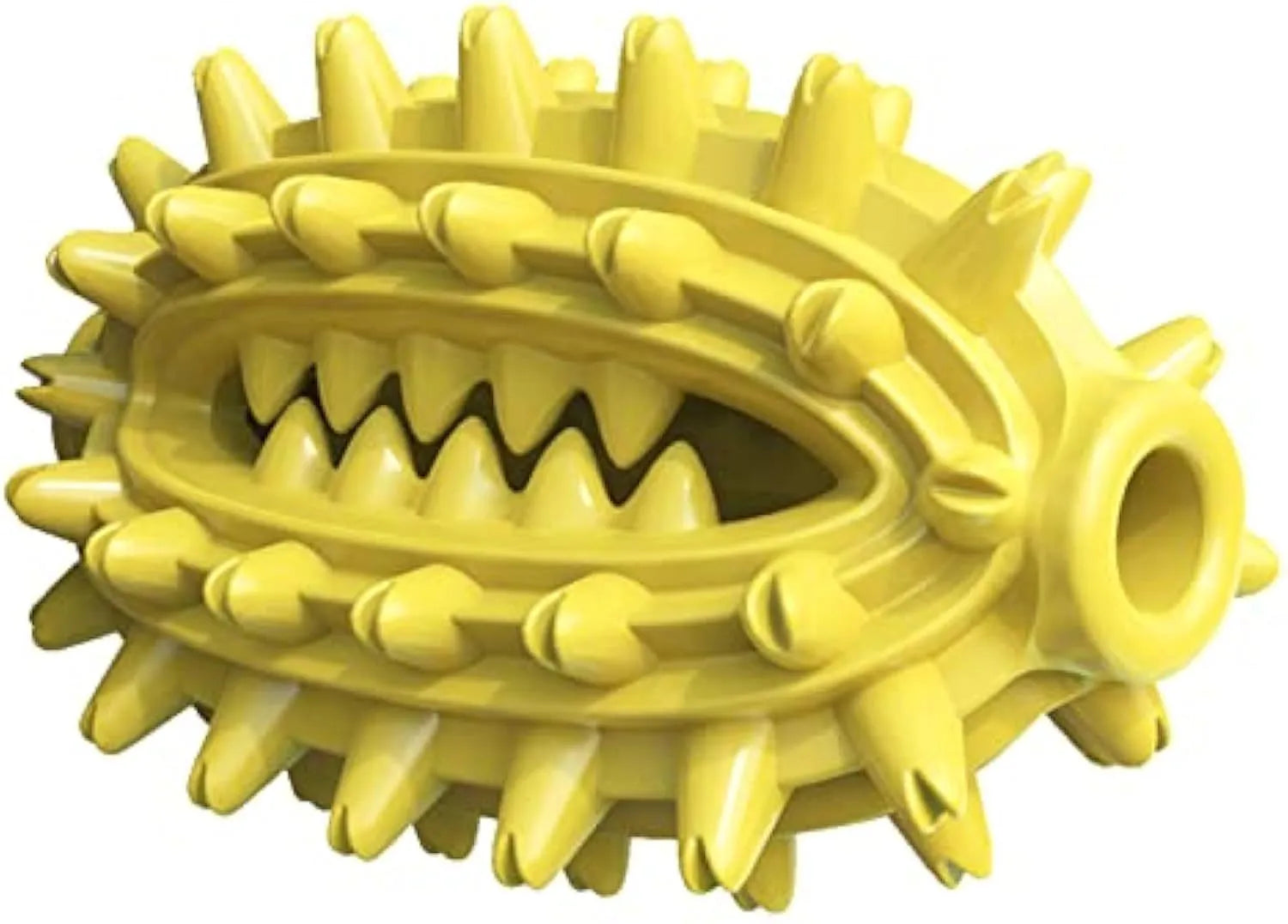 Green cactus-shaped dog toothbrush toy with dental cleaning bumps and central treat channel for medium to large dogs