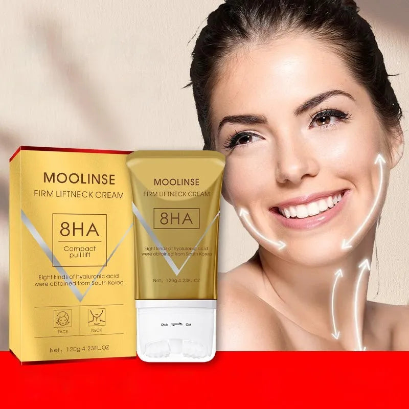 Neck moisturising cream in sample size with roller applicator for dry skin hydration