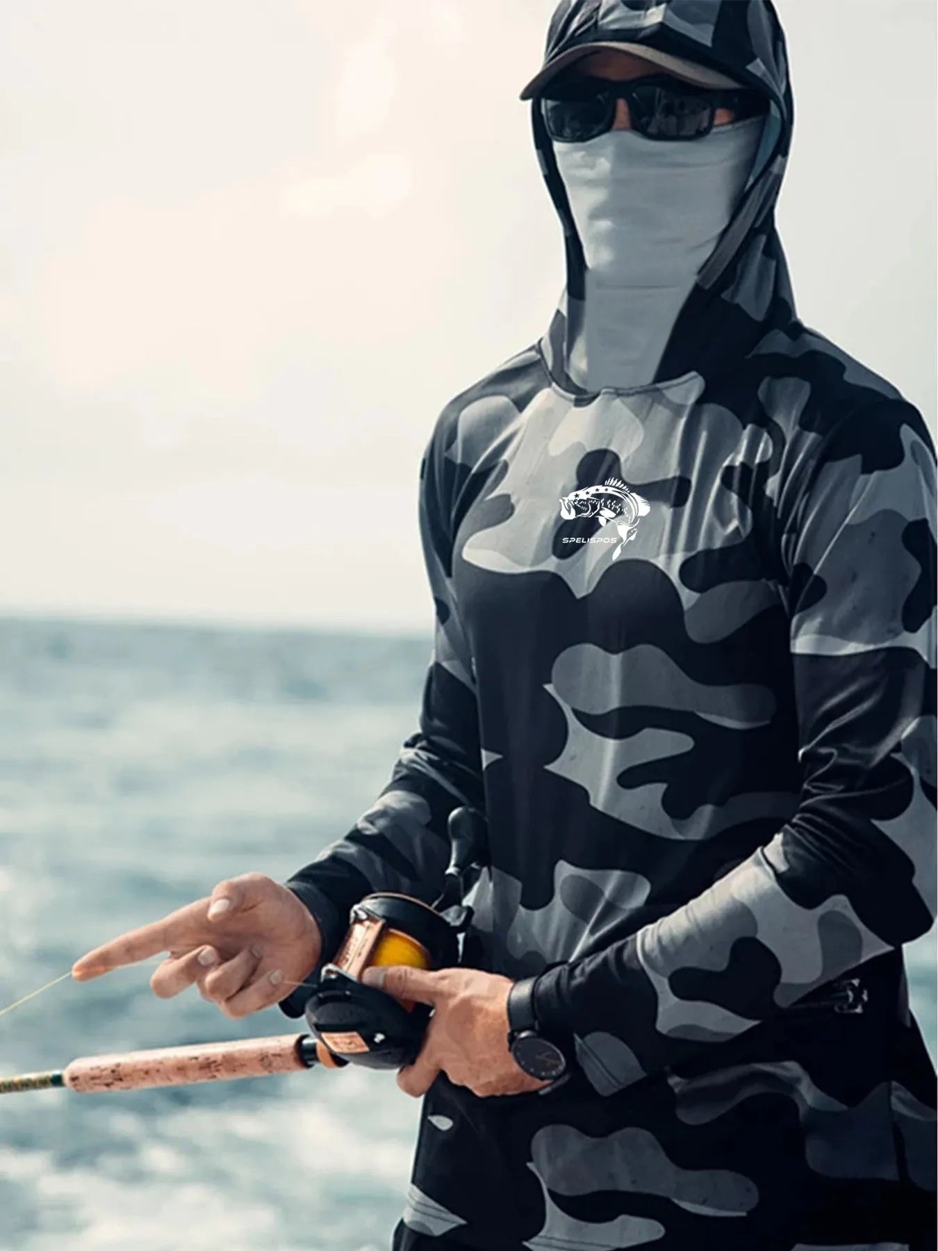 Huk Pursuit long sleeve fishing shirt with mesh sides, showing 50 UPF sun protection and stain-resistant features for outdoor use